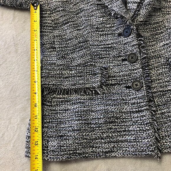 Karl Lagerfeld Paris Tweed Pattern Fringe Blazer - Picture 11 of 14